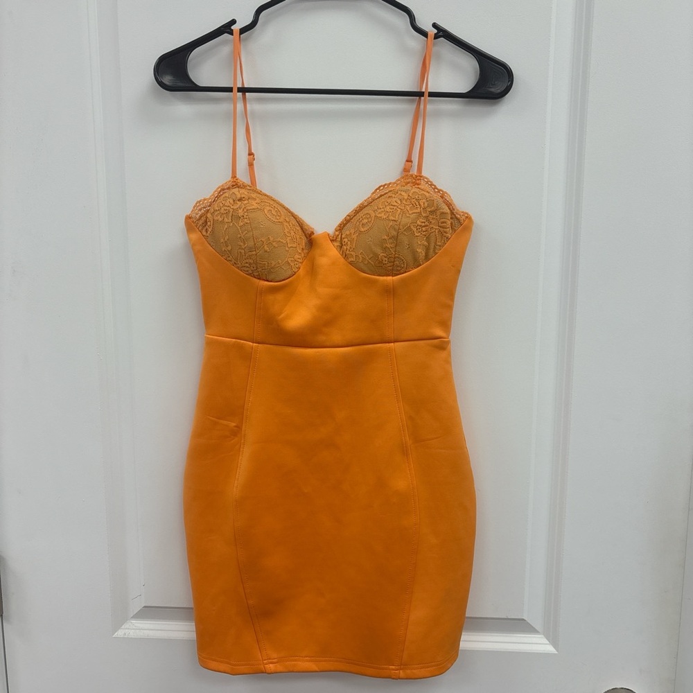 Vibrant Orange Lace Mini Dress